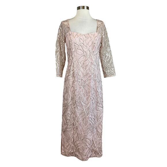 JS Collections Women's Formal Dress Size 6 Pink Sequined Long Sleeve Midi Sheath - Picture 1 of 10